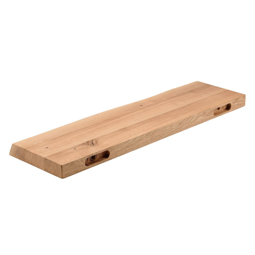Wandregal Eiche massiv 4 cm Stärke mit Baumkante und gerade Kante – 22cm Tief – in 40-120 cm Länge – schwebendes Regal mit unsichtbarer Befestigung – Massivholz Regalbrett, Bücherregal – Kratzfest & natürlich geölt