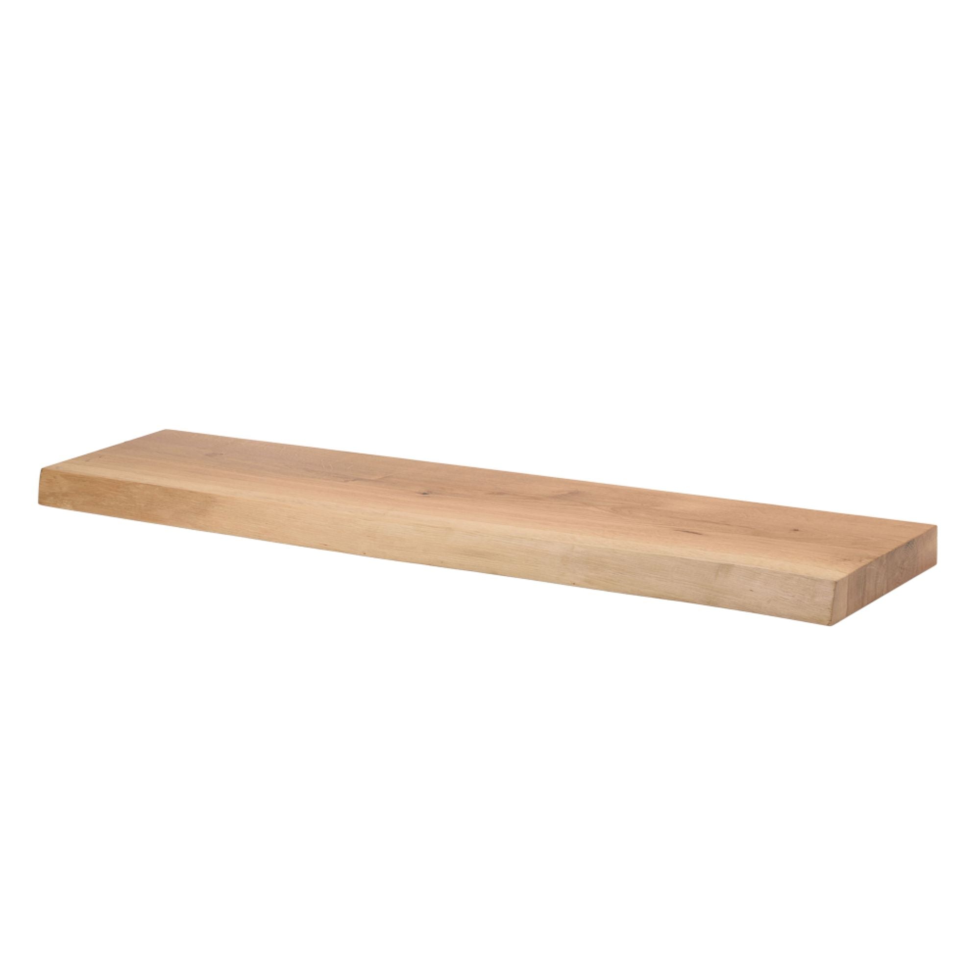 Wandregal Eiche massiv 4 cm Stärke mit Baumkante und gerade Kante – 22cm Tief – in 40-120 cm Länge – schwebendes Regal mit unsichtbarer Befestigung – Massivholz Regalbrett, Bücherregal – Kratzfest & natürlich geölt