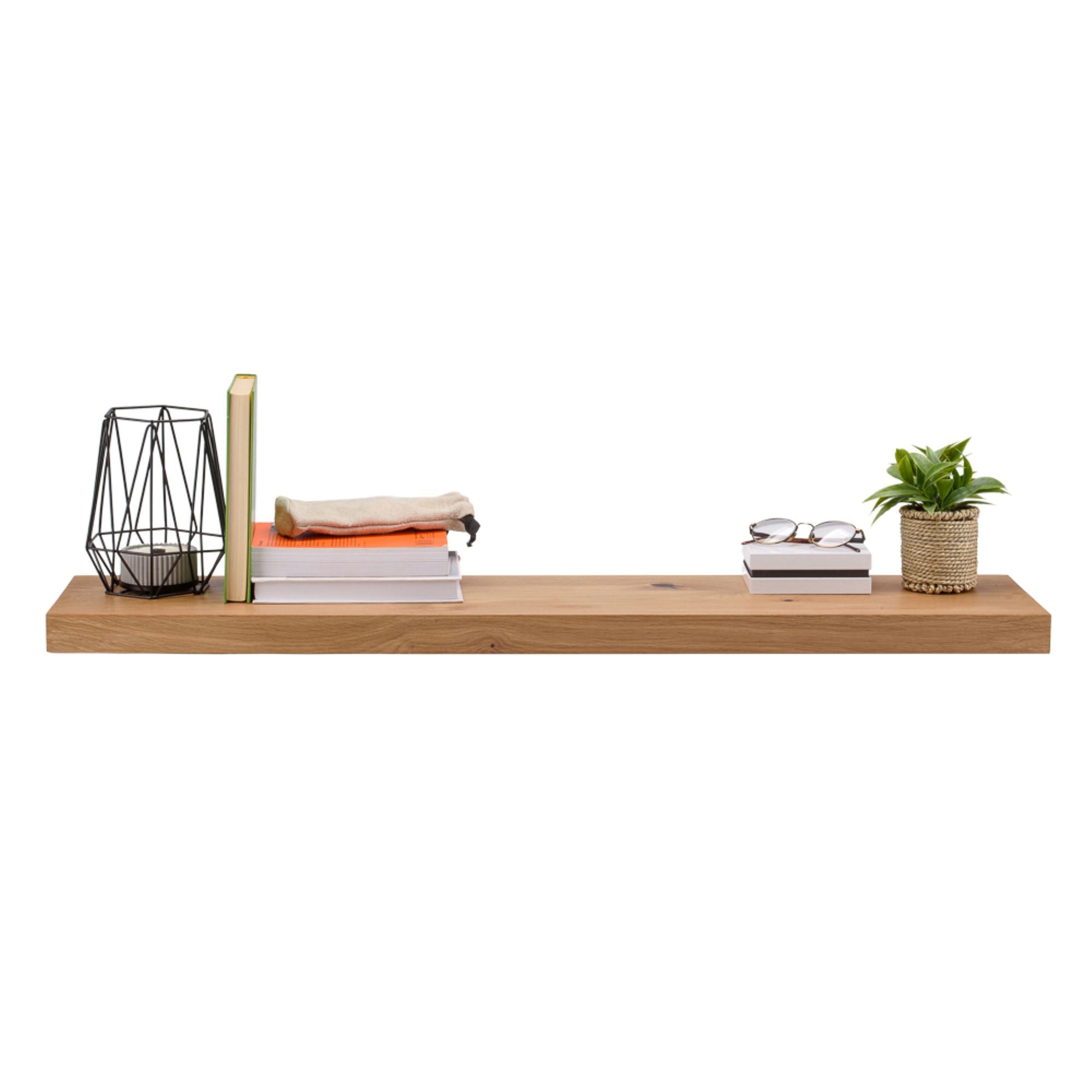 Wandregal Eiche massiv 4 cm Stärke mit Baumkante und gerade Kante – 22cm Tief – in 60-120 cm Länge – schwebendes Regal mit unsichtbarer Befestigung – Massivholz Regalbrett, Bücherregal – Kratzfest & natürlich geölt