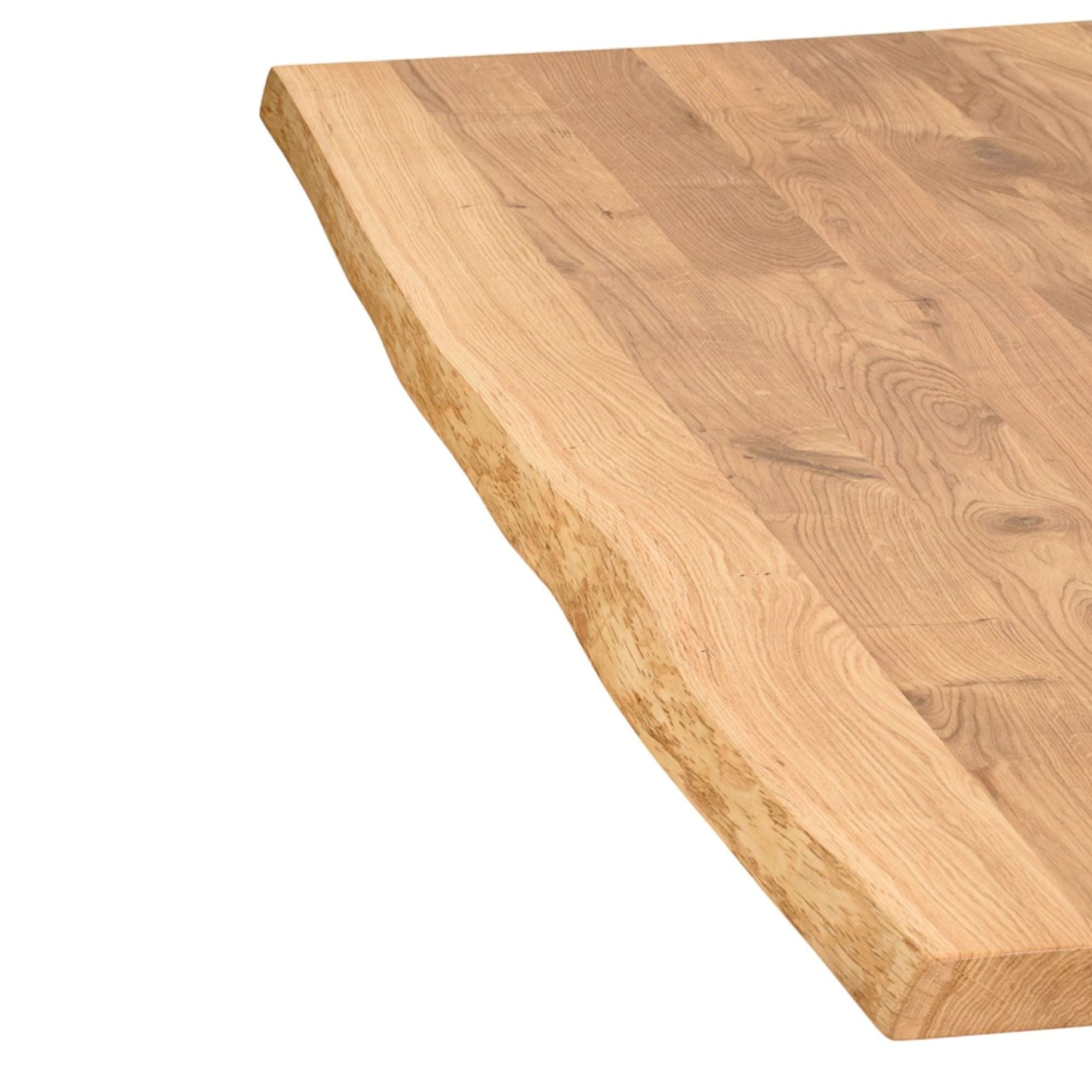 Massivholztisch Eiche  – Esszimmertisch mit 4 cm Tischplatte,  in 140-240 cm Länge,  mit Baumkante und gerade Kante &  X-Gestell aus Metall – moderner Esstisch Industrie-Design, handgefertigt, Kratzfest & natürlich geölt