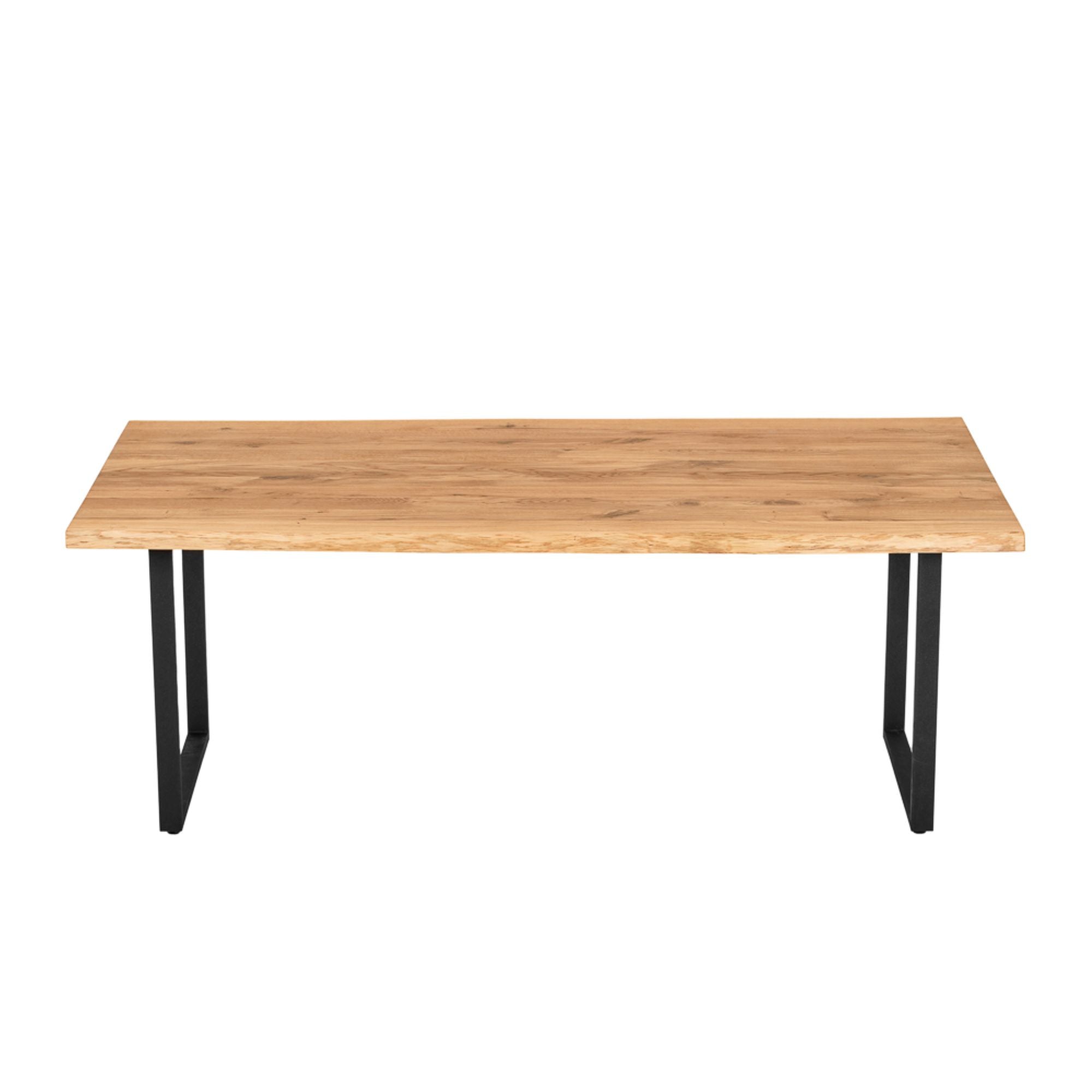 Massivholztisch Eiche  – Esszimmertisch mit 4 cm, in 140-240 cm Länge Tischplatte, mit Baumkante und gerade Kante & U-Gestell aus Metall – moderner Esstisch, Kratzfest & natürlich geölt , handgefertigt