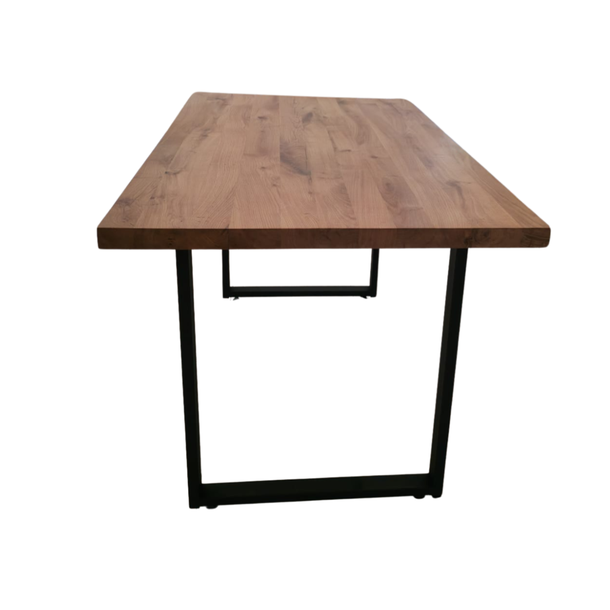 Massivholztisch Eiche  – Esszimmertisch mit 4 cm, in 140-240 cm Länge Tischplatte, mit Baumkante und gerade Kante & U-Gestell aus Metall – moderner Esstisch, Kratzfest & natürlich geölt , handgefertigt
