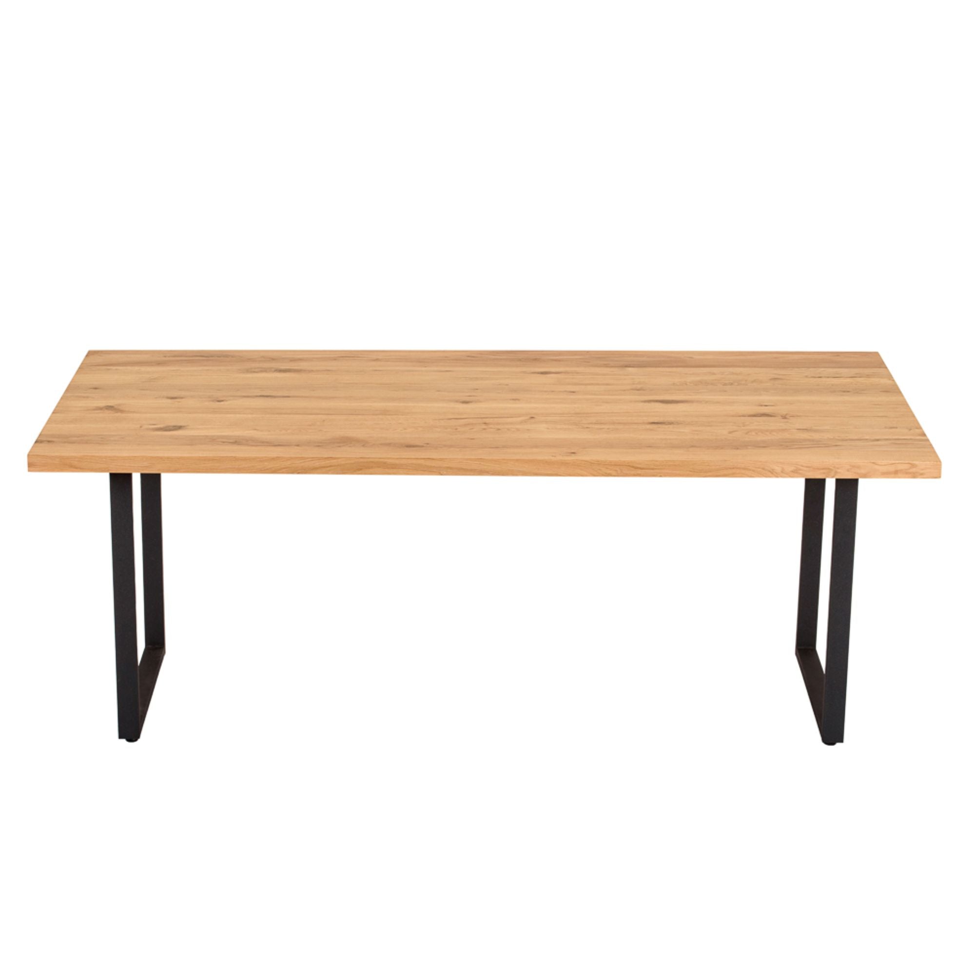 Massivholztisch Eiche  – Esszimmertisch mit 4 cm, in 140-240 cm Länge Tischplatte, mit Baumkante und gerade Kante & U-Gestell aus Metall – moderner Esstisch, Kratzfest & natürlich geölt , handgefertigt