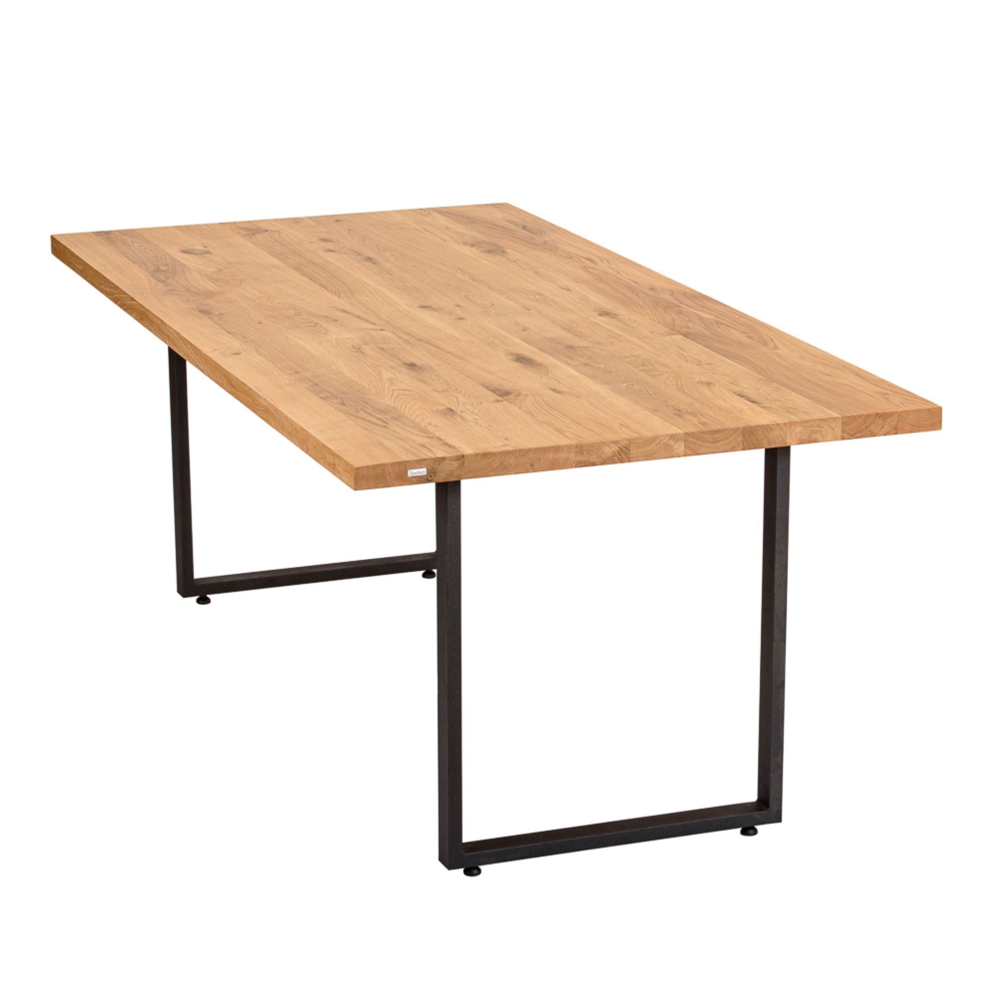 Massivholztisch Eiche  – Esszimmertisch mit 4 cm, in 140-240 cm Länge Tischplatte, mit Baumkante und gerade Kante & U-Gestell aus Metall – moderner Esstisch, Kratzfest & natürlich geölt , handgefertigt