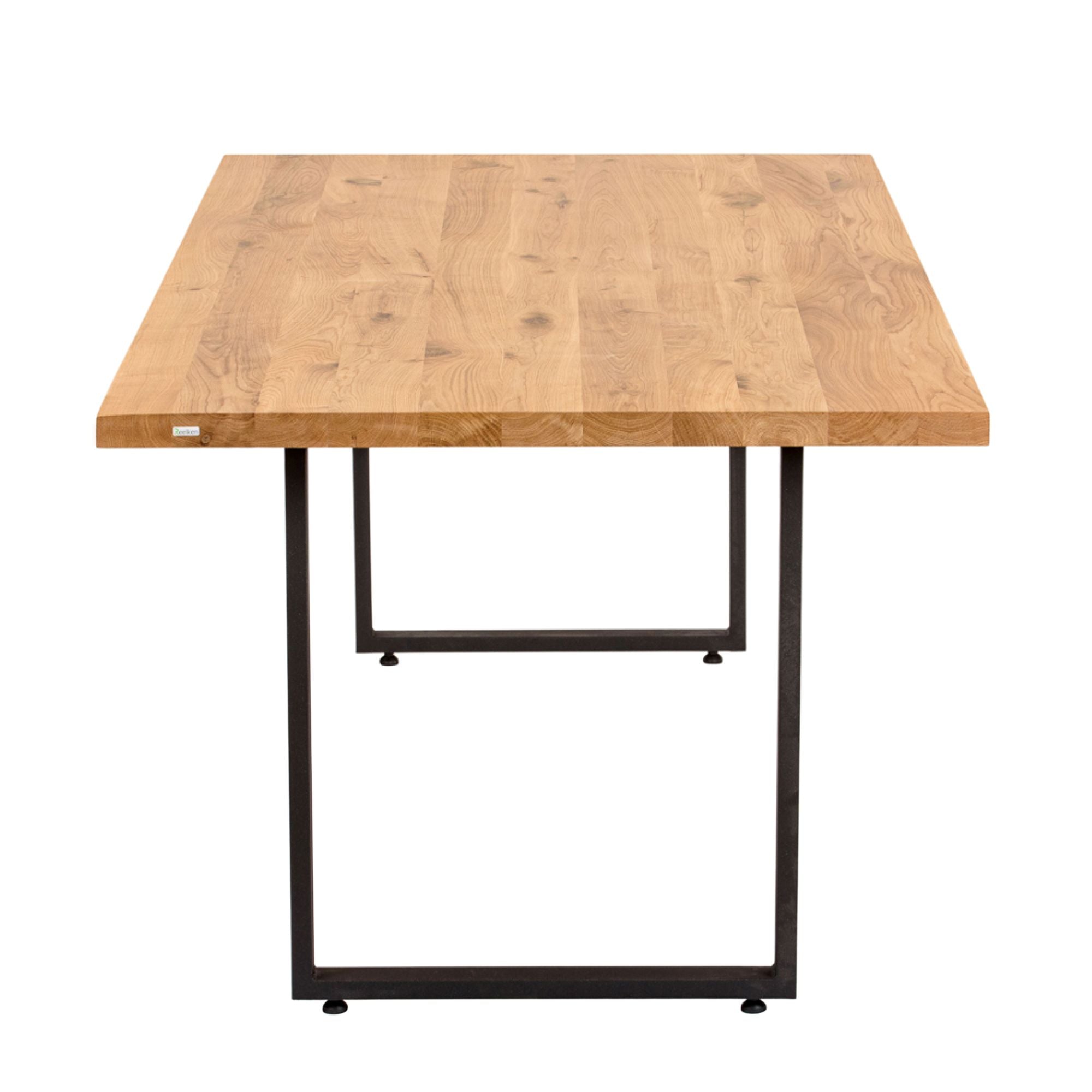 Massivholztisch Eiche  – Esszimmertisch mit 4 cm, in 140-240 cm Länge Tischplatte, mit Baumkante und gerade Kante & U-Gestell aus Metall – moderner Esstisch, Kratzfest & natürlich geölt , handgefertigt