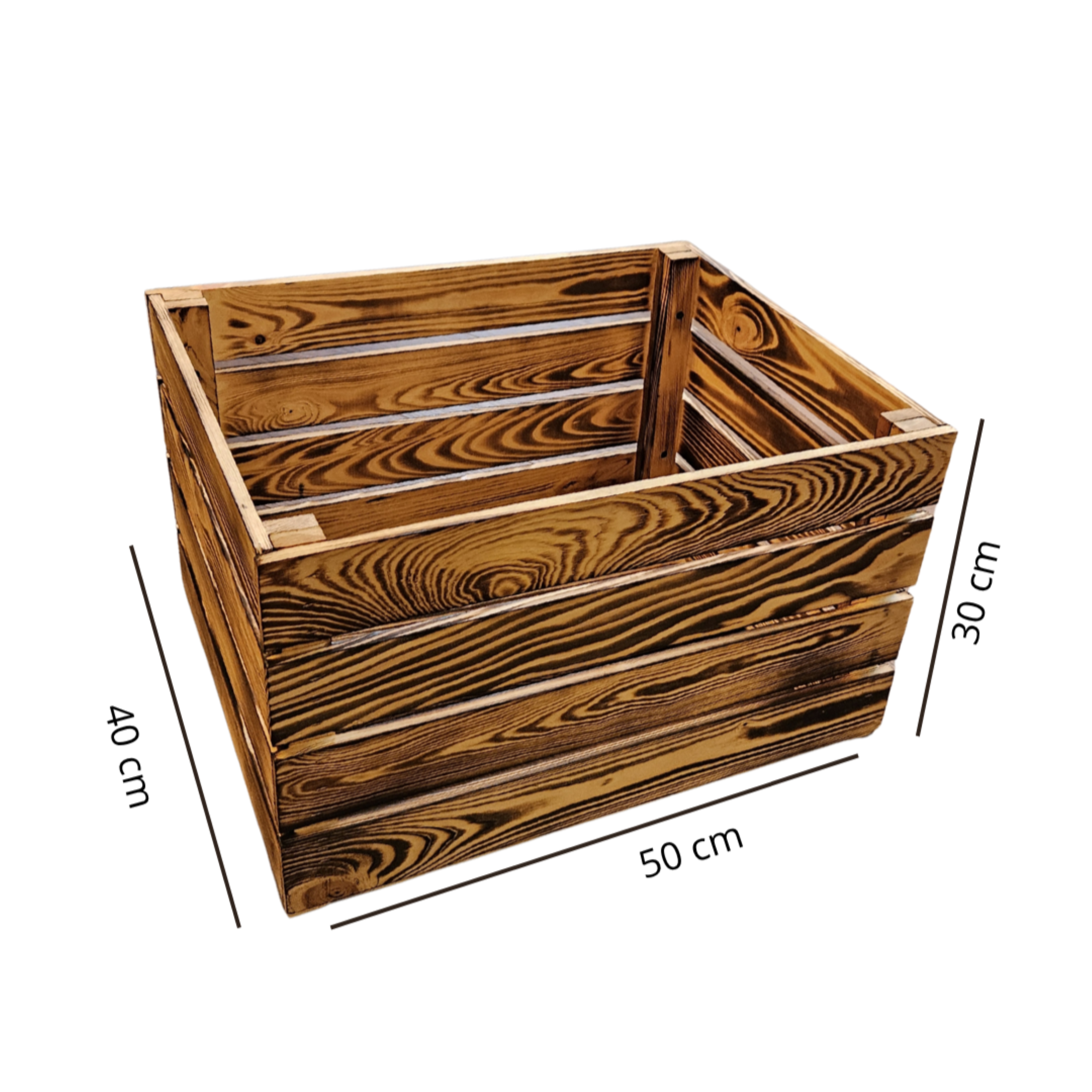 Vintage Holzkisten Geflammt – 50x40x30 cm – Weinkisten & Obstkisten im Used-Look – Dekokisten & Regale – Holzboxen als Möbel & Aufbewahrung – Rustikale Deko