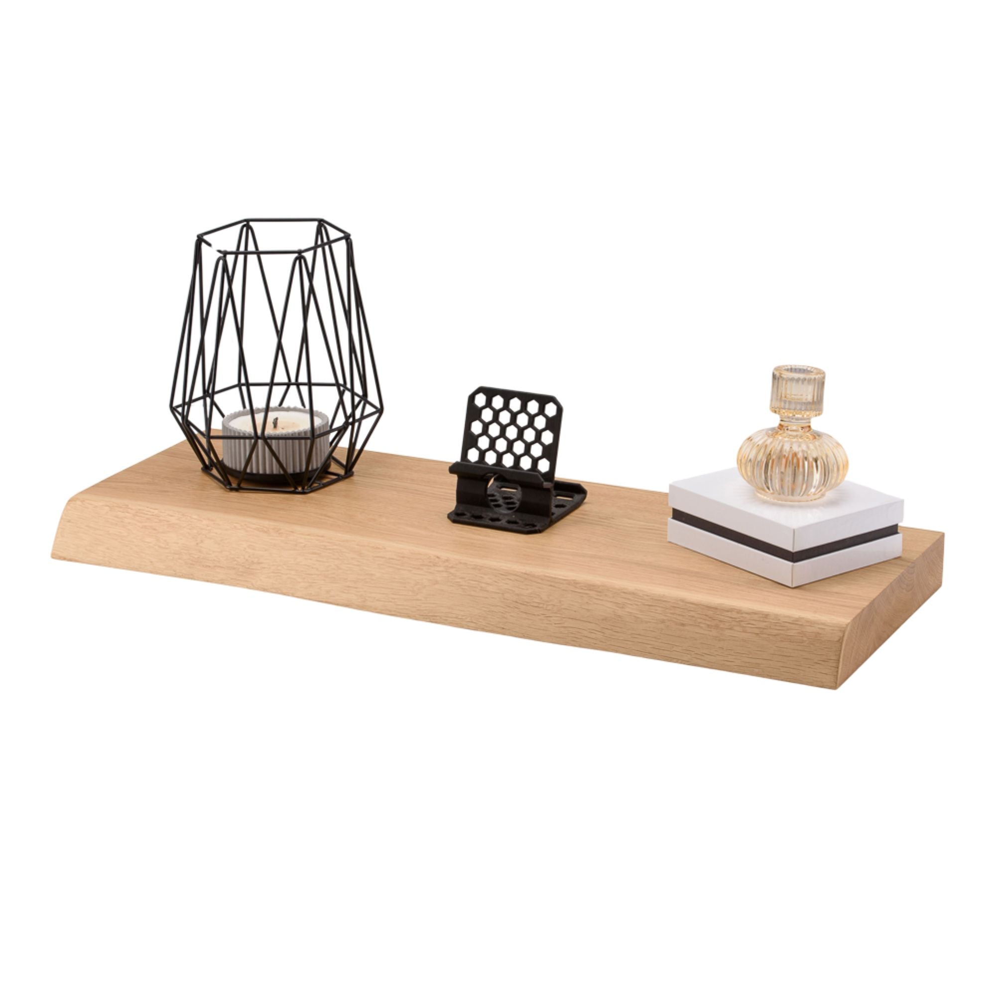 Wandregal Eiche massiv 4 cm Stärke mit Baumkante und gerade Kante – 22cm Tief – in 60-120 cm Länge – schwebendes Regal mit unsichtbarer Befestigung – Massivholz Regalbrett, Bücherregal – Kratzfest & natürlich geölt