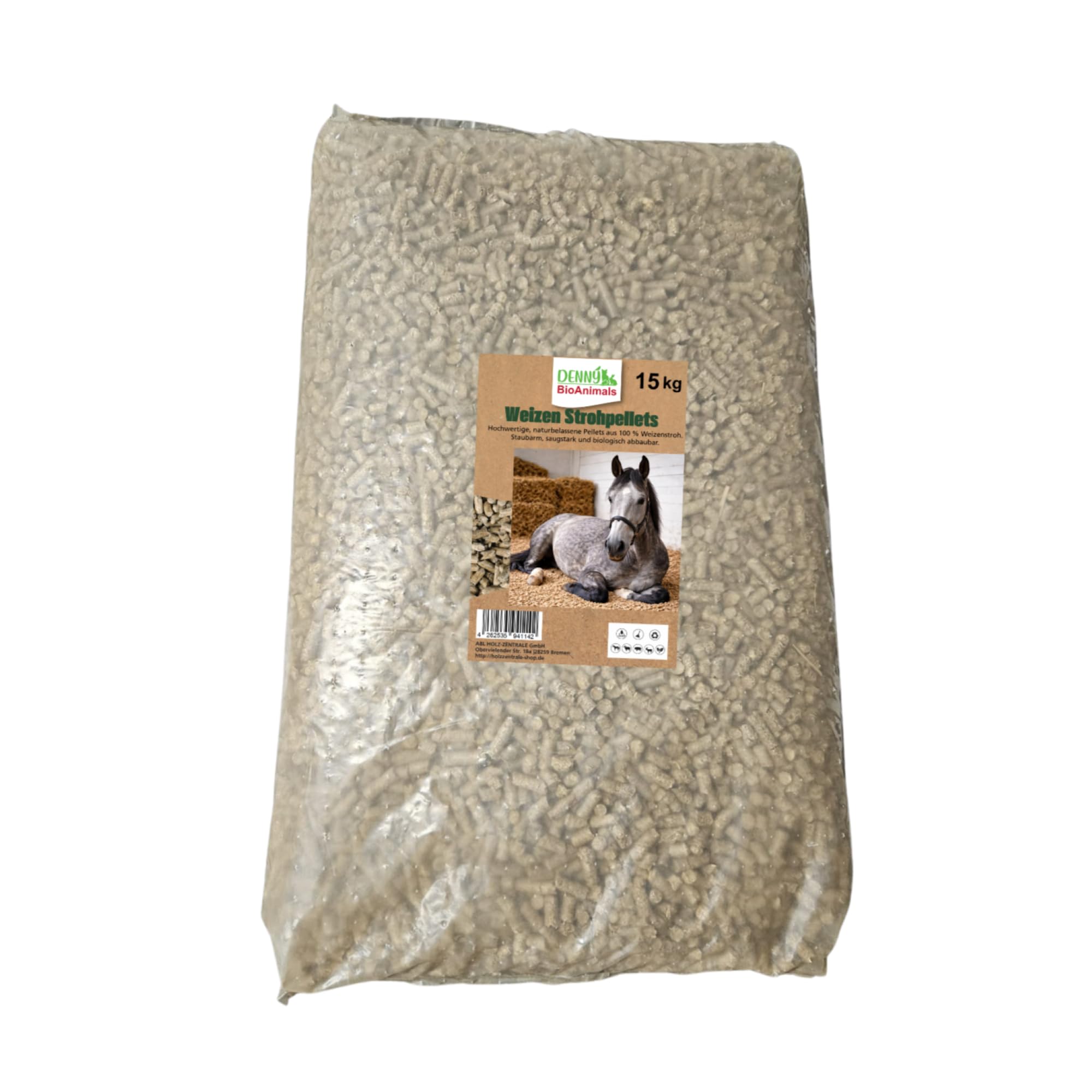 Weizenstreupellets 8 mm im 15 kg Sack – 100 % Naturprodukt aus Weizenstroh – staubarm, saugstark & kompostierbar – Einstreu für Pferde, Kleintiere & Stall