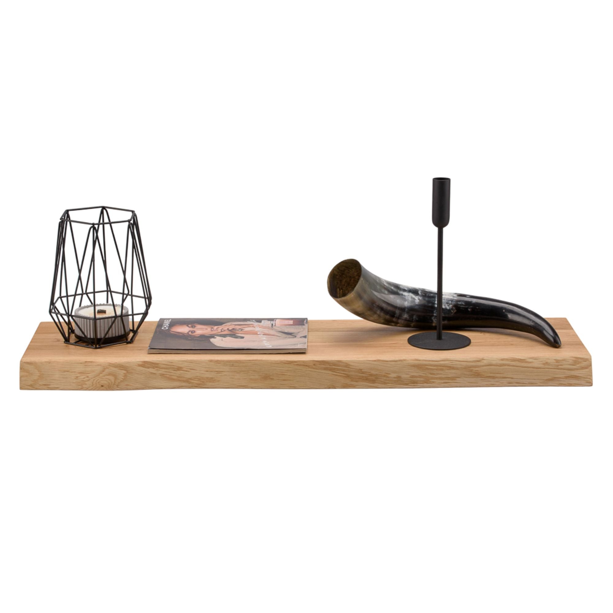 Wandregal Eiche massiv 4 cm Stärke mit Baumkante und gerade Kante – 22cm Tief – in 60-120 cm Länge – schwebendes Regal mit unsichtbarer Befestigung – Massivholz Regalbrett, Bücherregal – Kratzfest & natürlich geölt