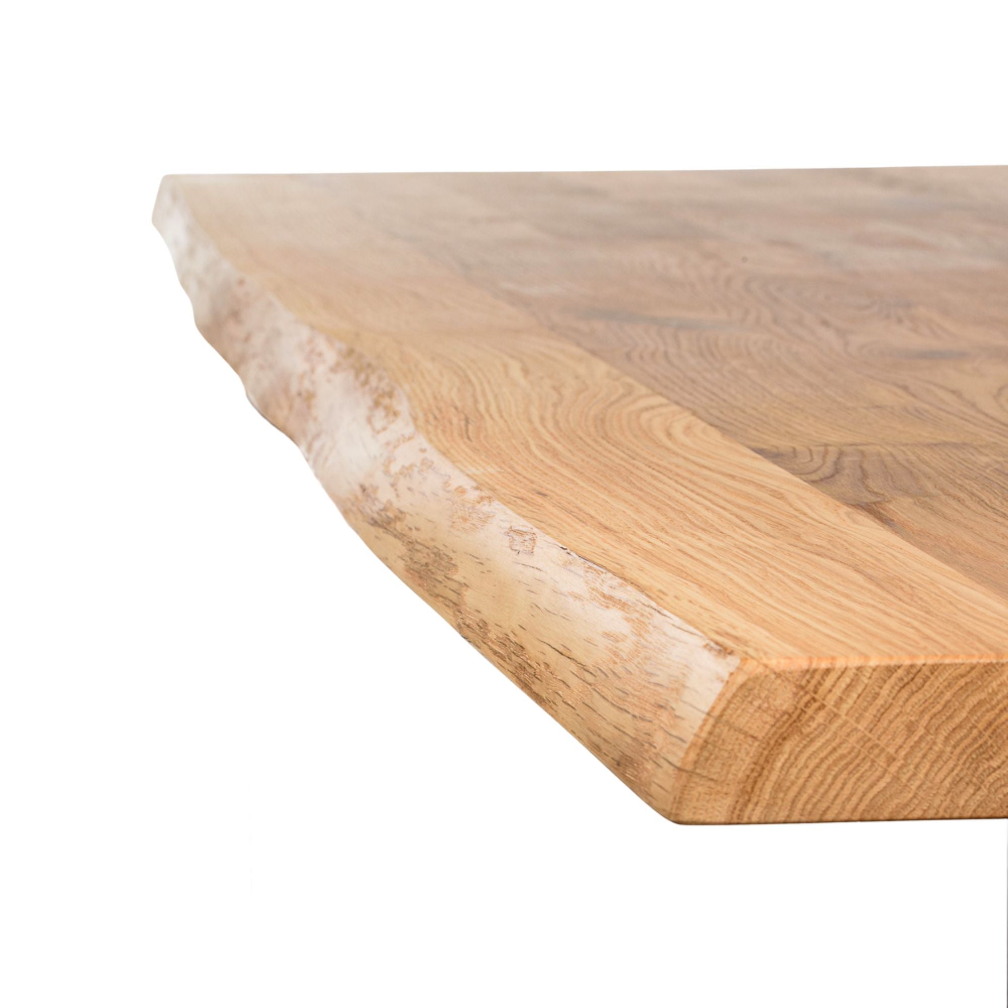 Massivholztisch Eiche  – Esszimmertisch mit 4 cm, in 140-240 cm Länge Tischplatte, mit Baumkante und gerade Kante & U-Gestell aus Metall – moderner Esstisch, Kratzfest & natürlich geölt , handgefertigt