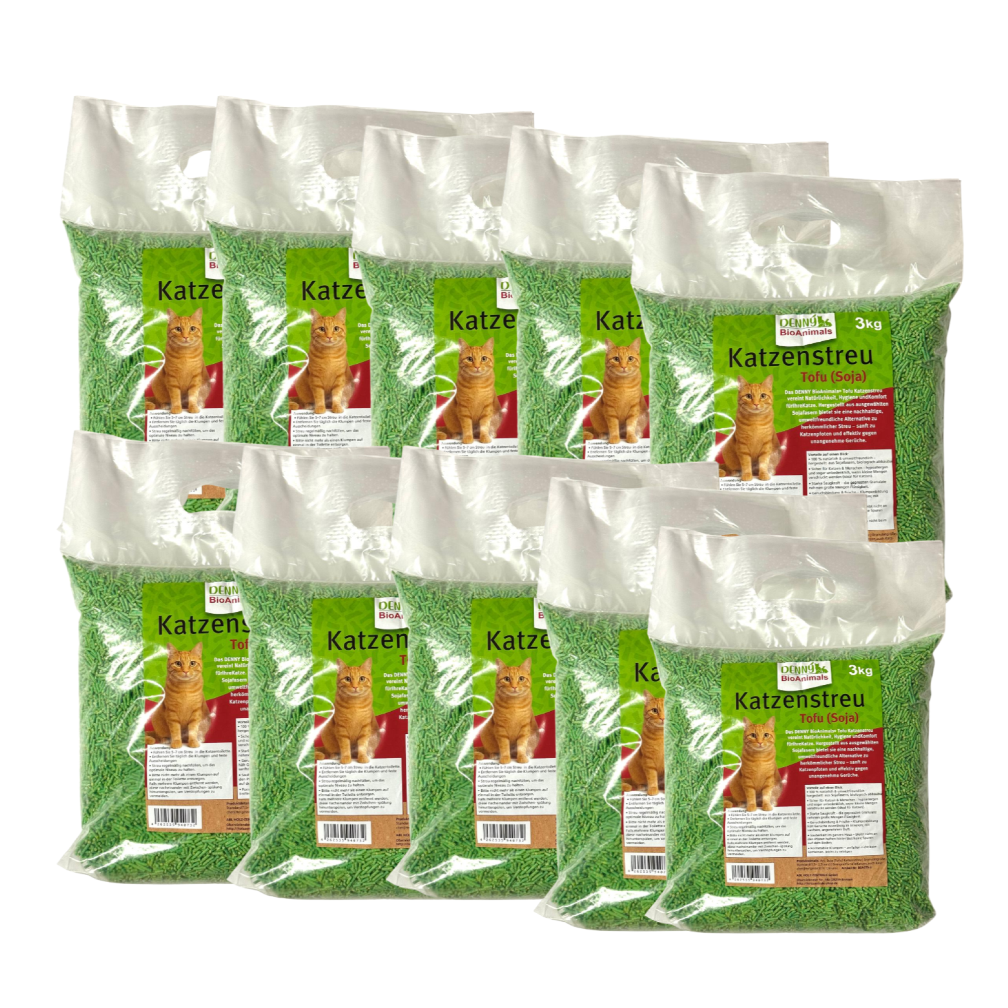 Denny BioAnimals®Tofu (Soja) Katzenstreu 30 kg (10 Säcke je 3 kg), 80