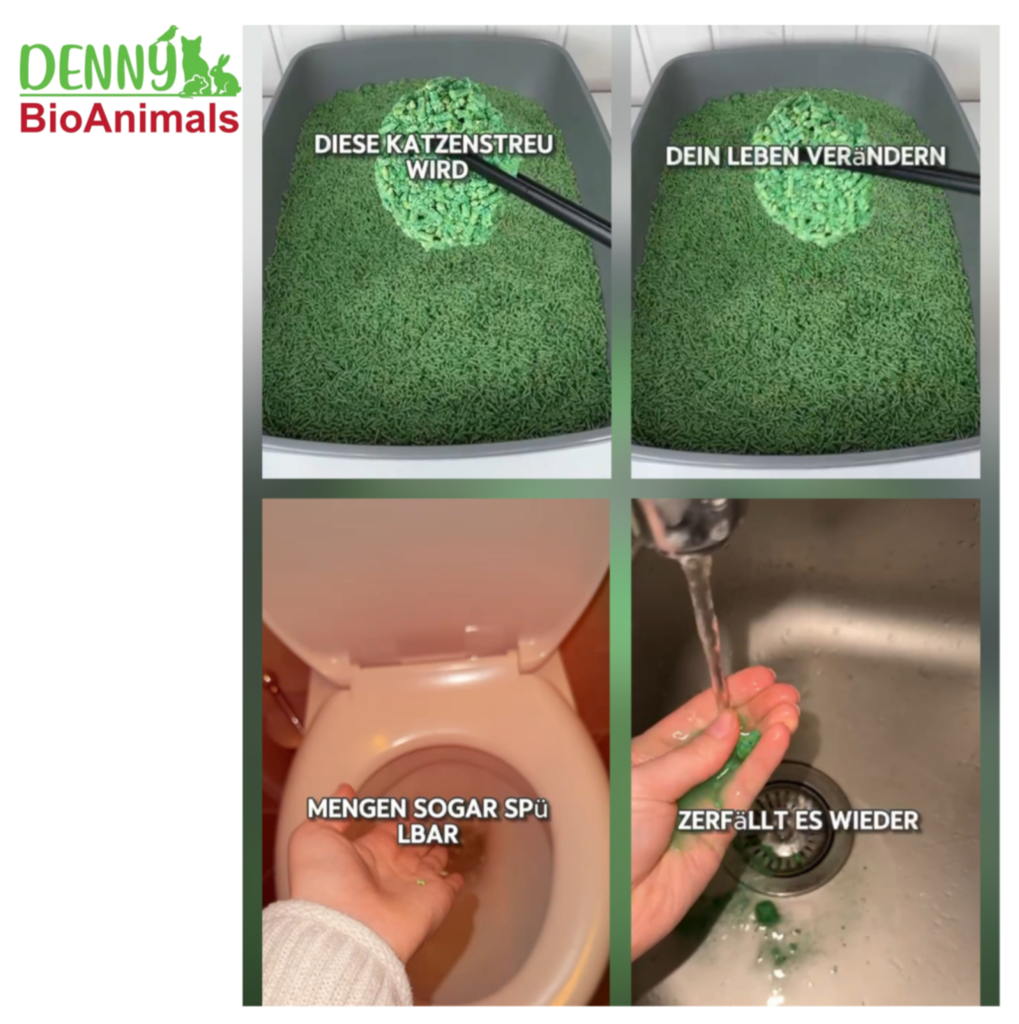 Denny BioAnimals® Tofu Katzenstreu 3 kg/8L – 100 % natürlich & biologisch abbaubar – ultra saugstark, klumpend, staubfrei & geruchsneutral – nachhaltiges Katzenstreu aus Pflanzenfasern.