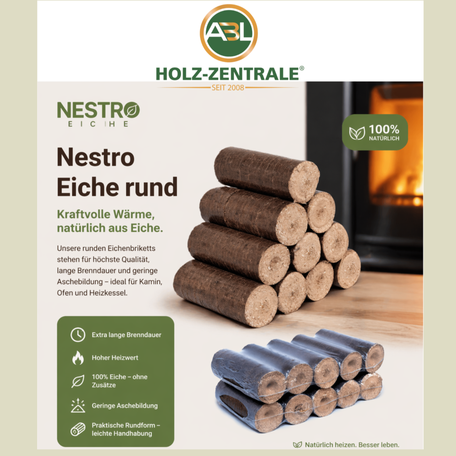 Nestro wood briquettes (round) 10 kg pack