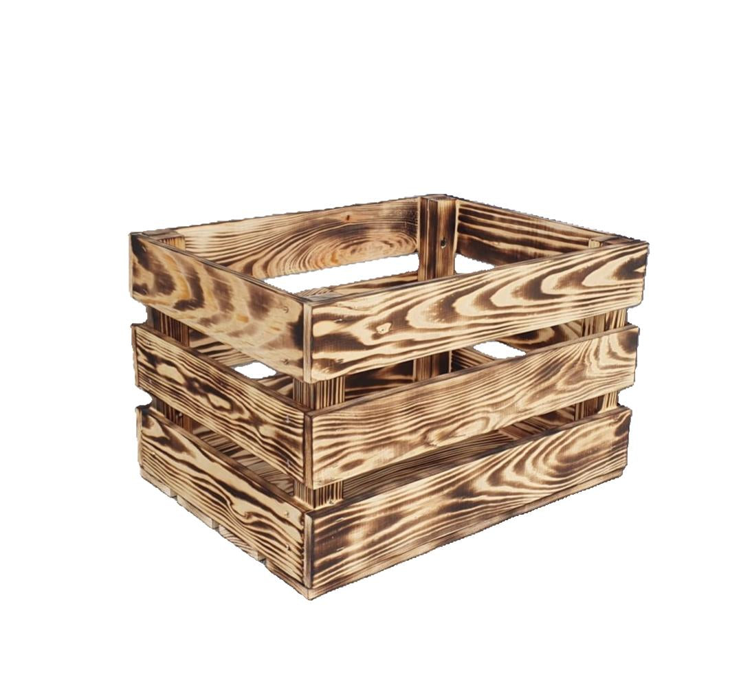 Vintage Holzkisten Geflammt – 40x30x25 cm – Weinkisten & Obstkisten im Used-Look – Dekokisten & Regale – Holzboxen als Möbel & Aufbewahrung – Rustikale Deko