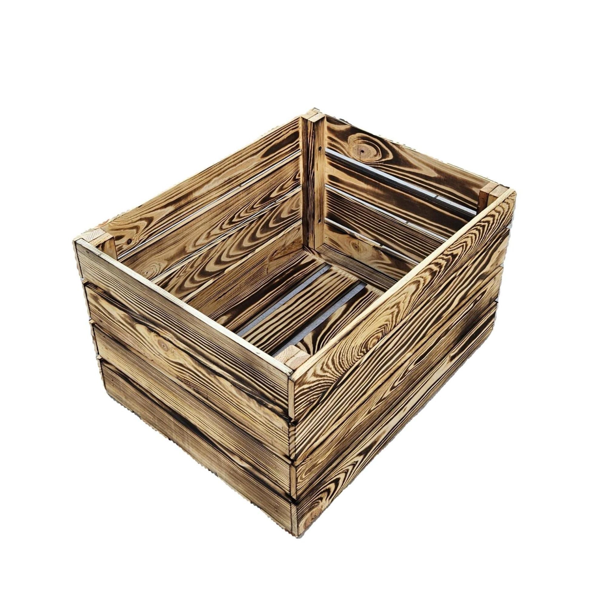 Vintage Holzkisten Geflammt – 50x40x30 cm  – Weinkisten & Obstkisten im Used-Look – Dekokisten & Regale – Holzboxen als Möbel & Aufbewahrung – Rustikale Deko