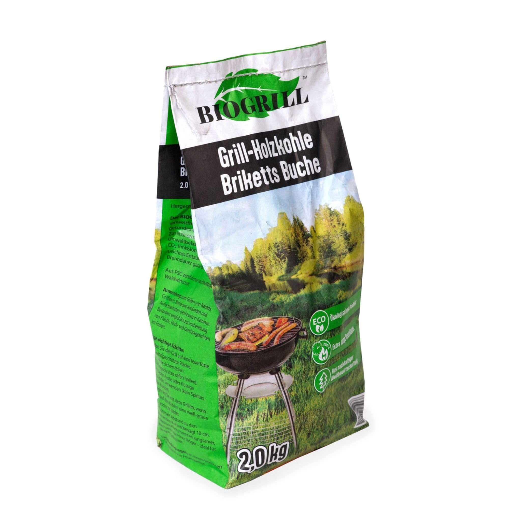 Set Grillkohle – 2,5 kg Holzgrillkohle + 2 kg Buchen-Holzkohlebriketts – Premium Naturkohle für Grill & BBQ – Lange Glut, schnelles Anzünden, hohe Hitze – Ideal für Holzkohlegrill & Smoker