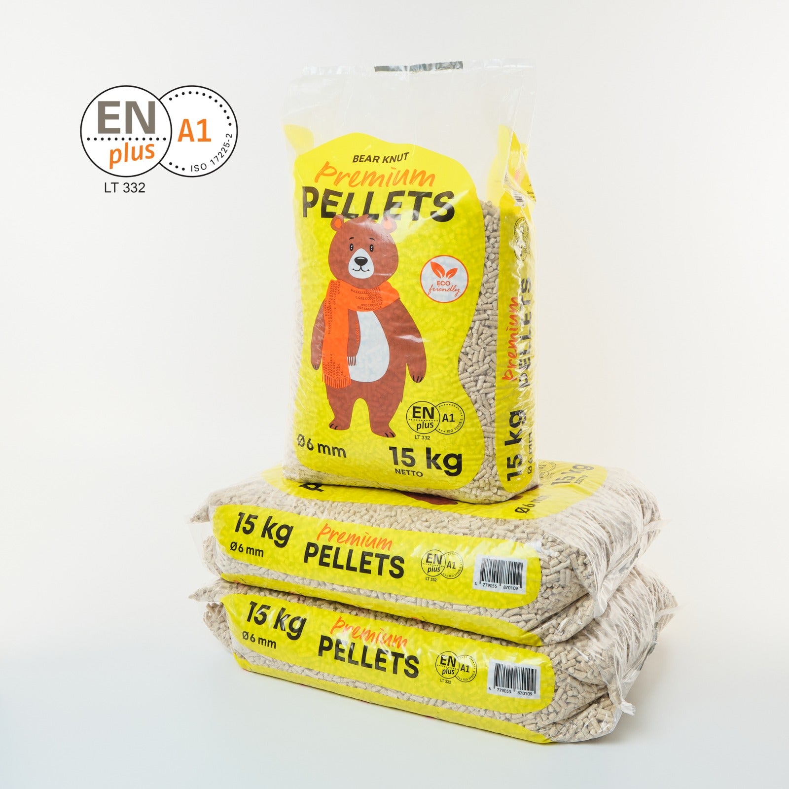 Древесные пеллеты высшего качества, Ø 6 мм, Premium PELLETS «Bear Knut», мешок 15 кг, древесина сосны и ели