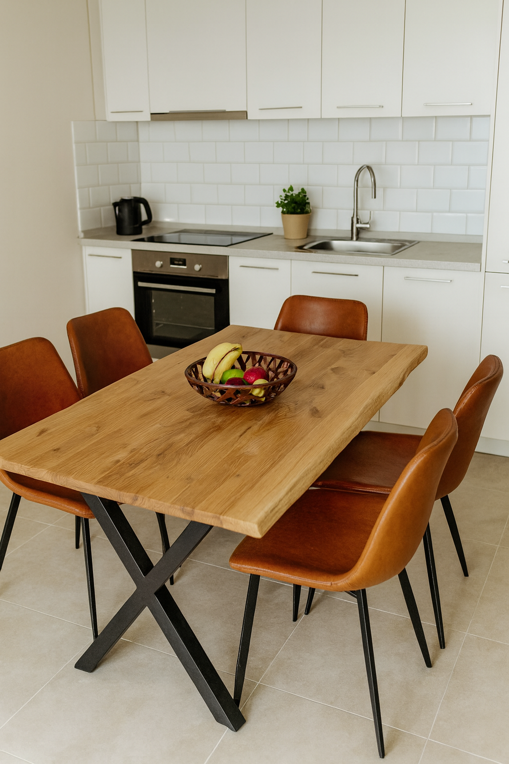 Massivholztisch Eiche  – Esszimmertisch mit 4 cm Tischplatte,  in 140-240 cm Länge,  mit Baumkante und gerade Kante &  X-Gestell aus Metall – moderner Esstisch Industrie-Design, handgefertigt, Kratzfest & natürlich geölt
