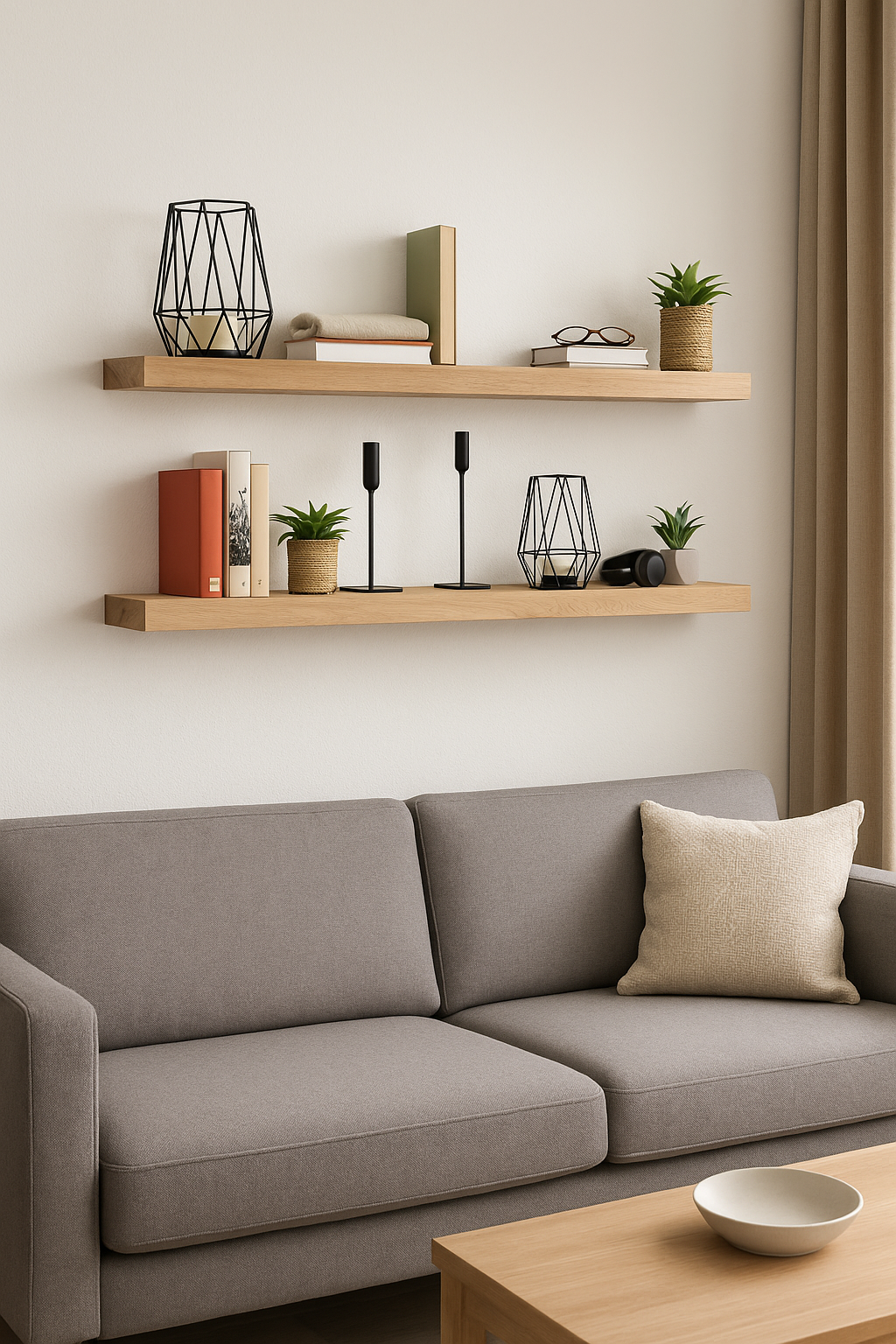 Wandregal Eiche massiv 4 cm Stärke mit Baumkante und gerade Kante – 22cm Tief – in 60-120 cm Länge  – schwebendes Regal mit unsichtbarer Befestigung – Massivholz Regalbrett, Bücherregal – Kratzfest & natürlich geölt